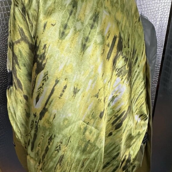 Fergucci Gray Green Leather Satin Printed Liner Collarless Coat Size 38 NWT - Picture 8 of 10